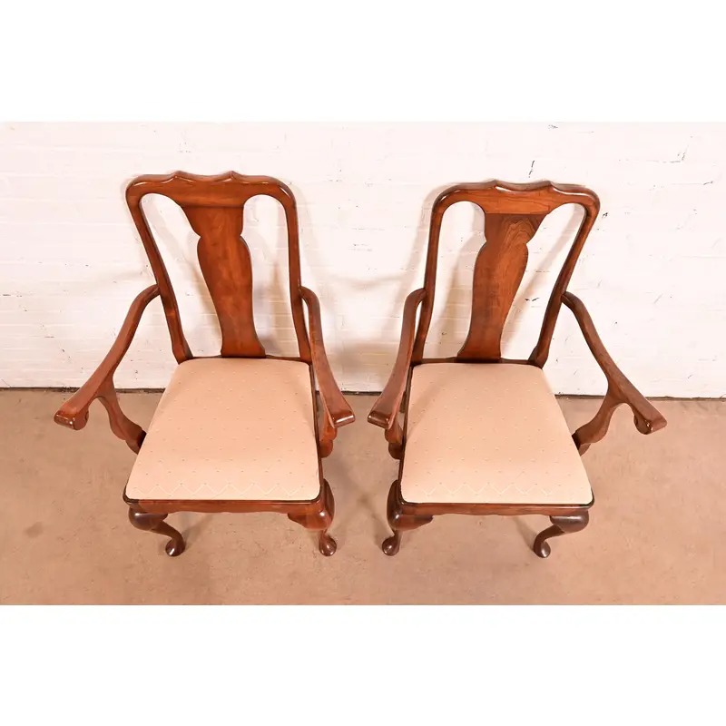 Stickley Queen Anne Carved Solid Cherry Wood Armchairs, Pair - Image 5