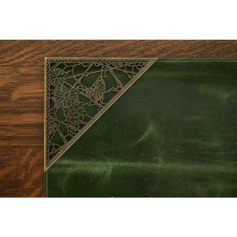 Tiffany Studios New York Grapevine Bronze Blotter Corners With Leather Desk Blotter - Image 5