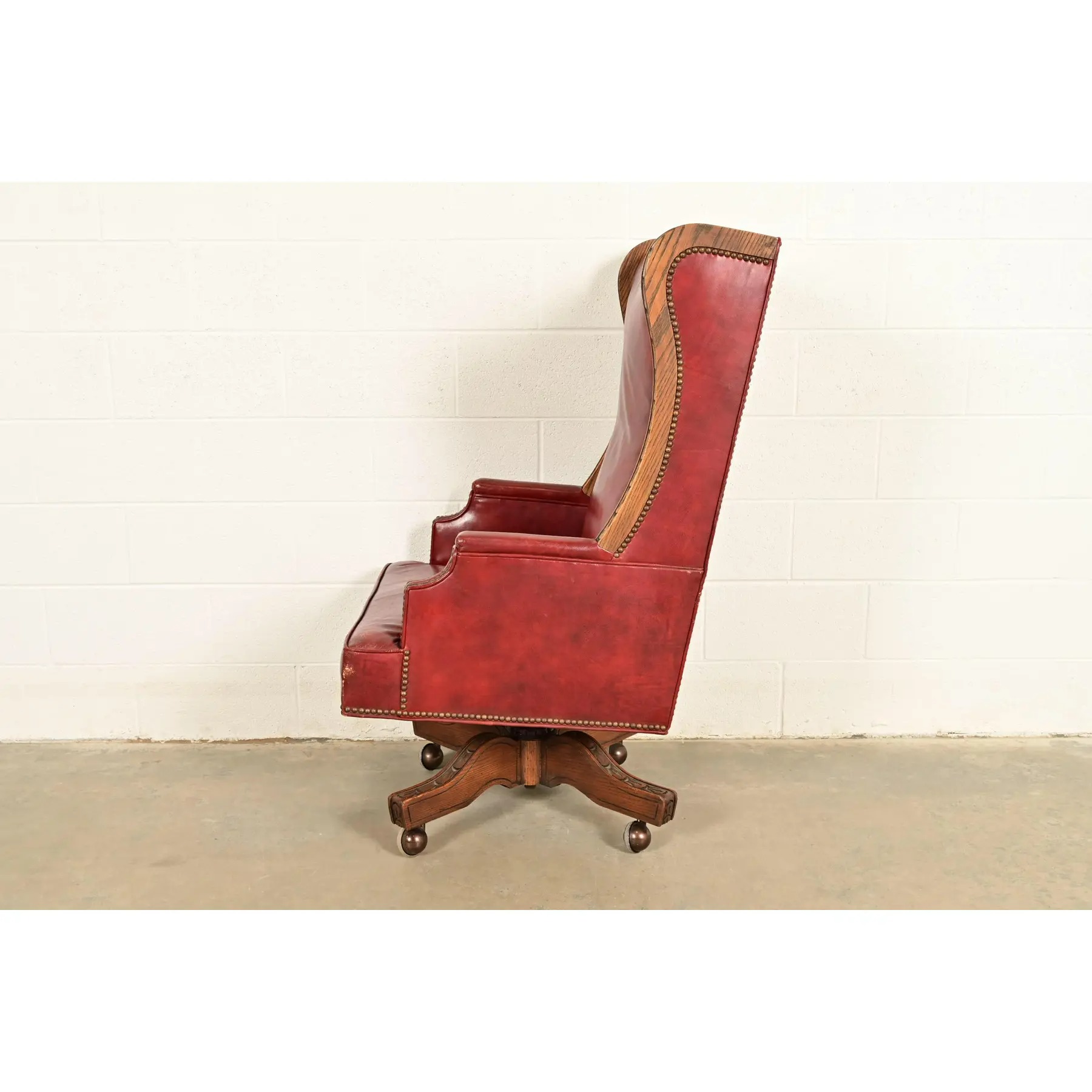 Romweber Viking Oak and Leather High Back Executive Swivel Desk Chair, Circa 1960s - Image 12