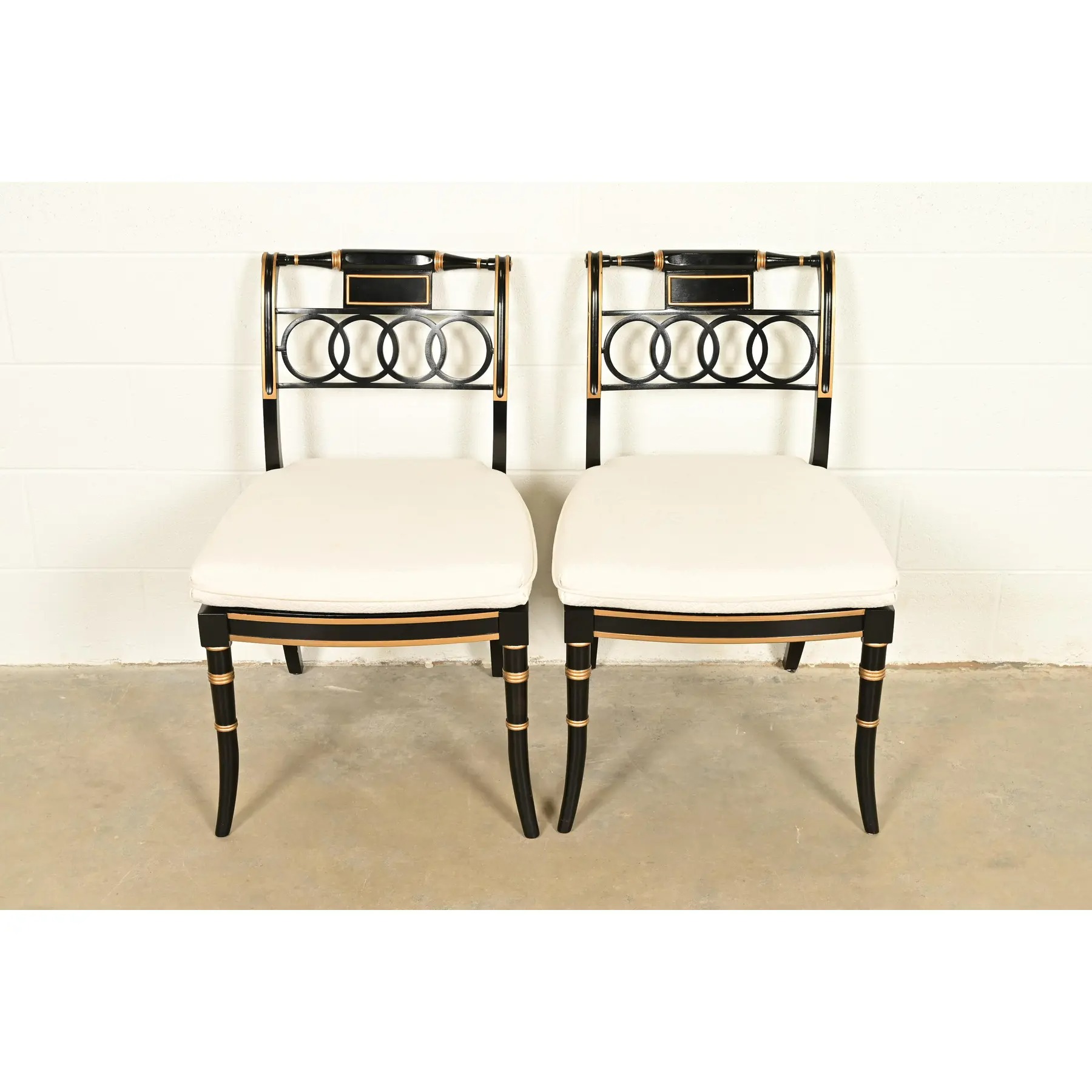 Baker Furniture Historic Charleston Regency Ebonized and Gold Gilt Side Chairs or Dining Chairs, Pair - Image 4
