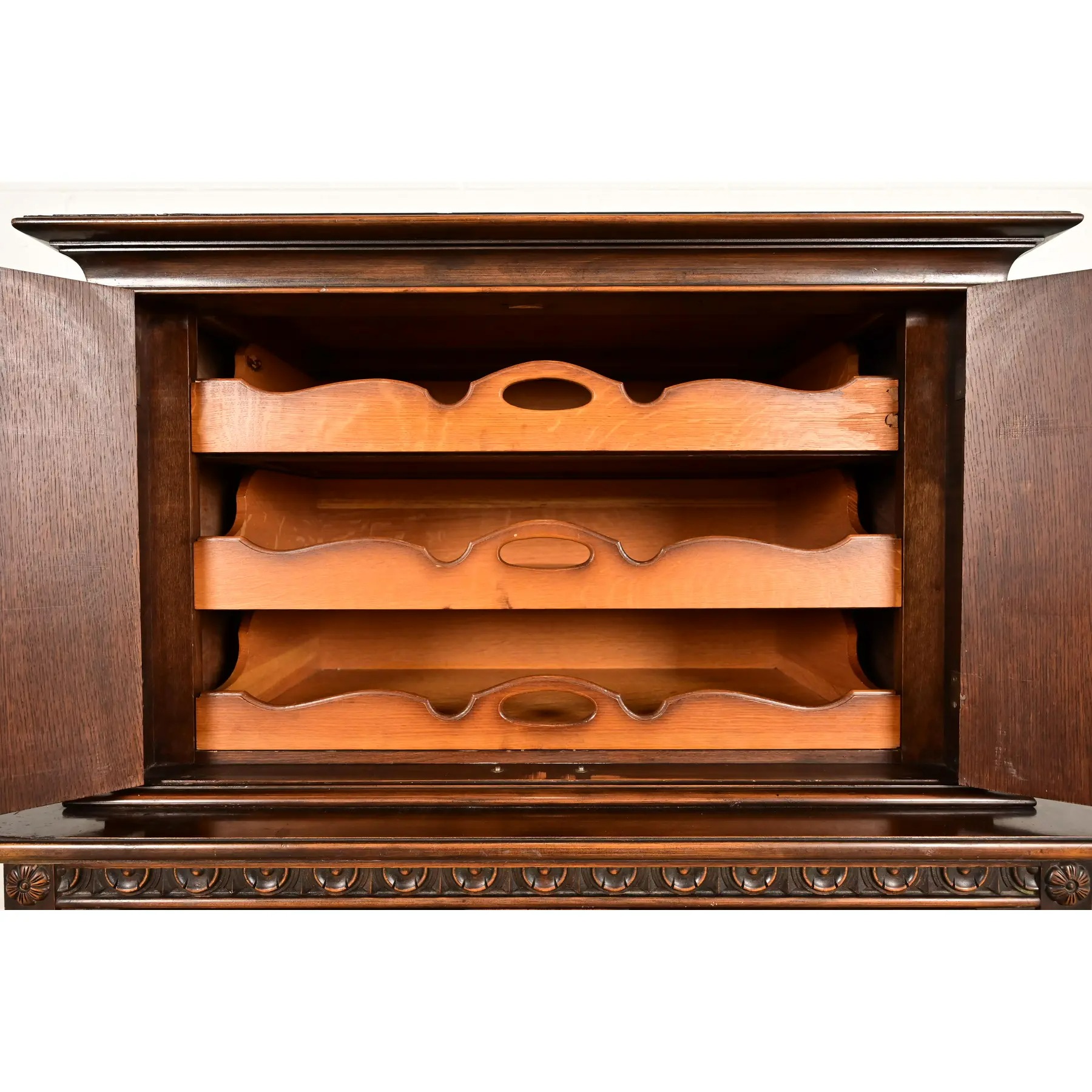 Berkey & Gay Style Antique English Jacobean Carved Walnut Highboy Dresser, Circa 1920s - Image 7