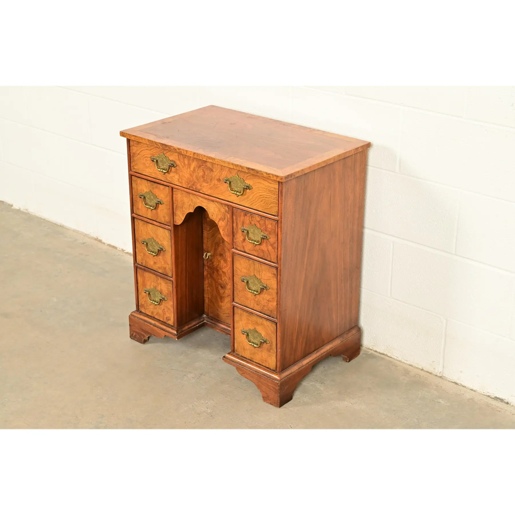 Baker Furniture Georgian Burled Walnut Writing Desk, Circa 1970s