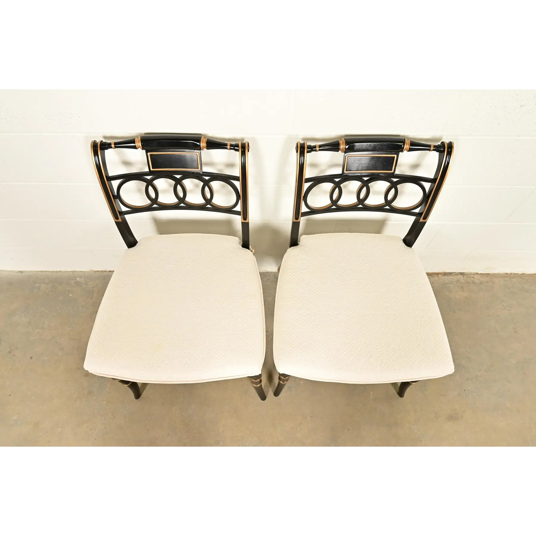 Baker Furniture Historic Charleston Regency Ebonized and Gold Gilt Side Chairs or Dining Chairs, Pair - Image 5