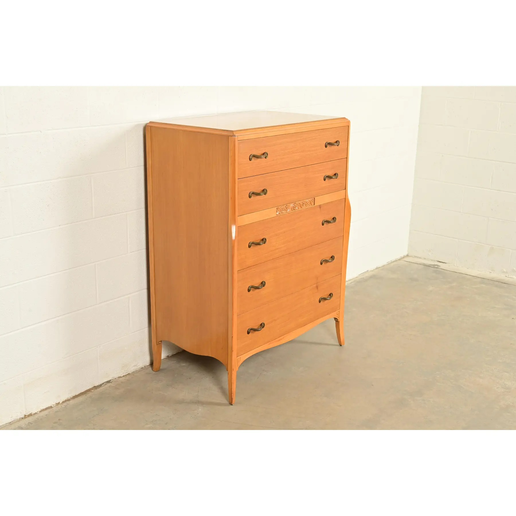 Mid-Century French Regency Carved Mahogany Highboy Dresser or Chest of Drawers, Circa 1950s - Image 5