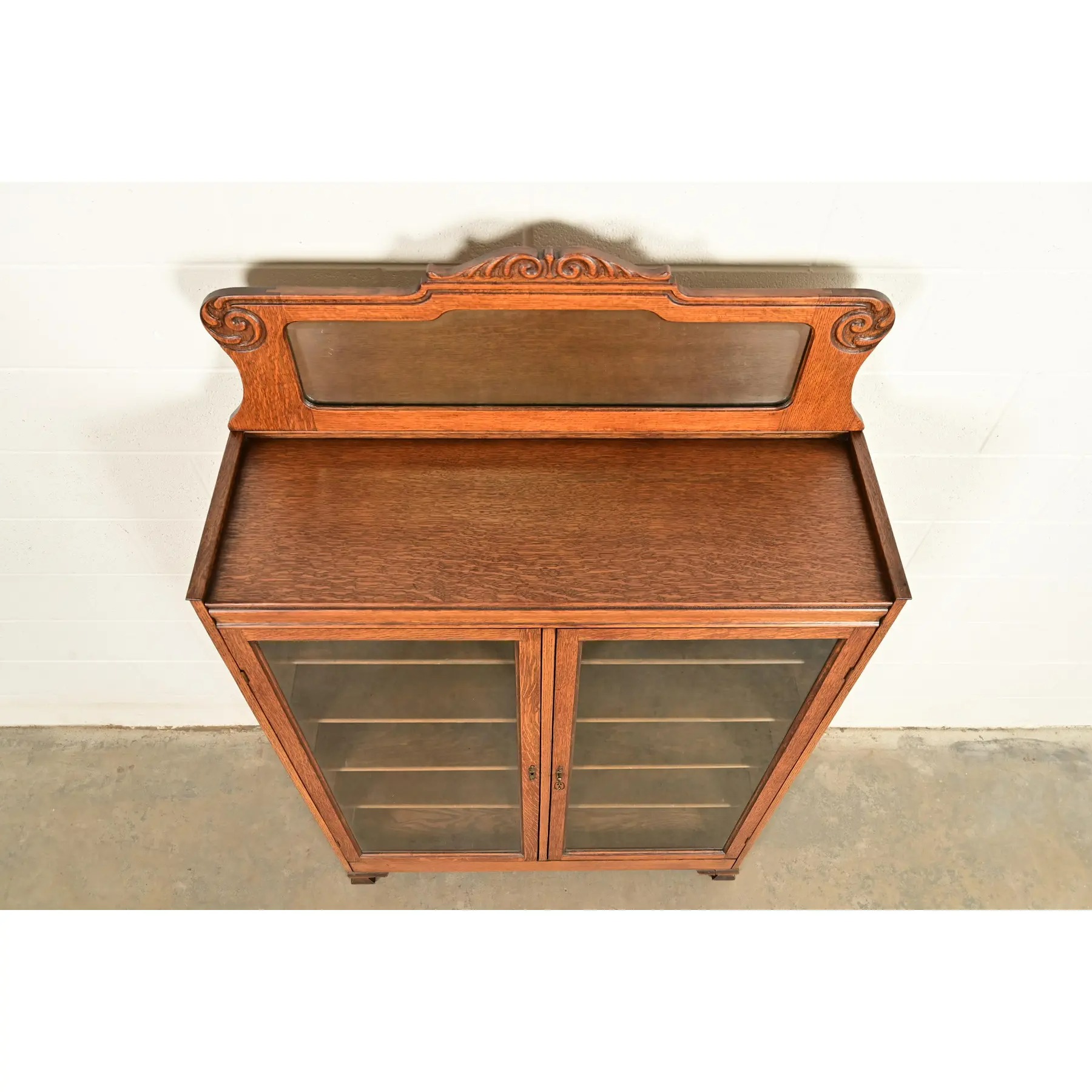 Antique Victorian Carved Oak Two-Door Bookcase, Circa 1890s - Image 12