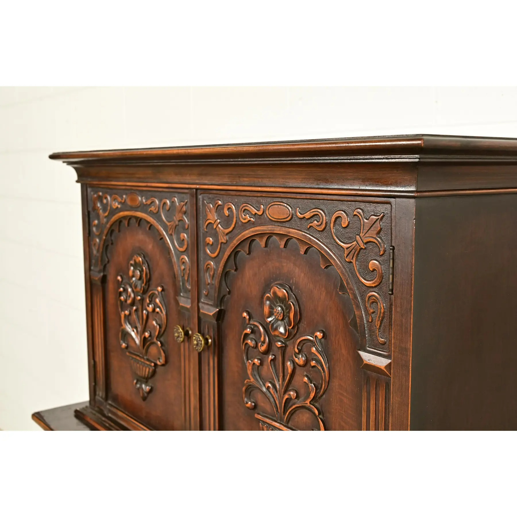 Berkey & Gay Style Antique English Jacobean Carved Walnut Highboy Dresser, Circa 1920s - Image 9