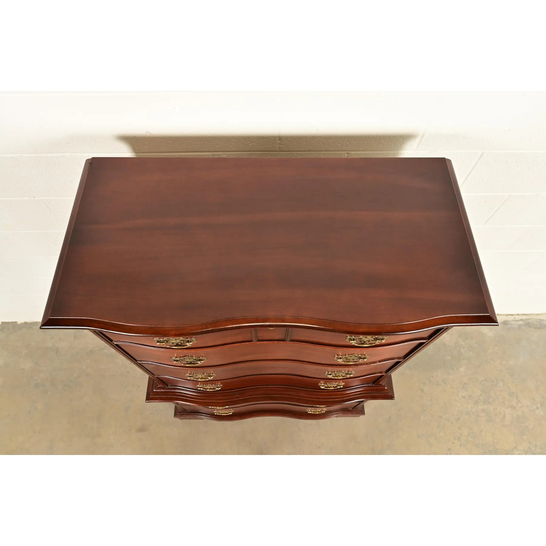 Chippendale Carved Mahogany Serpentine Front Six-Drawer Highboy Dresser - Image 12