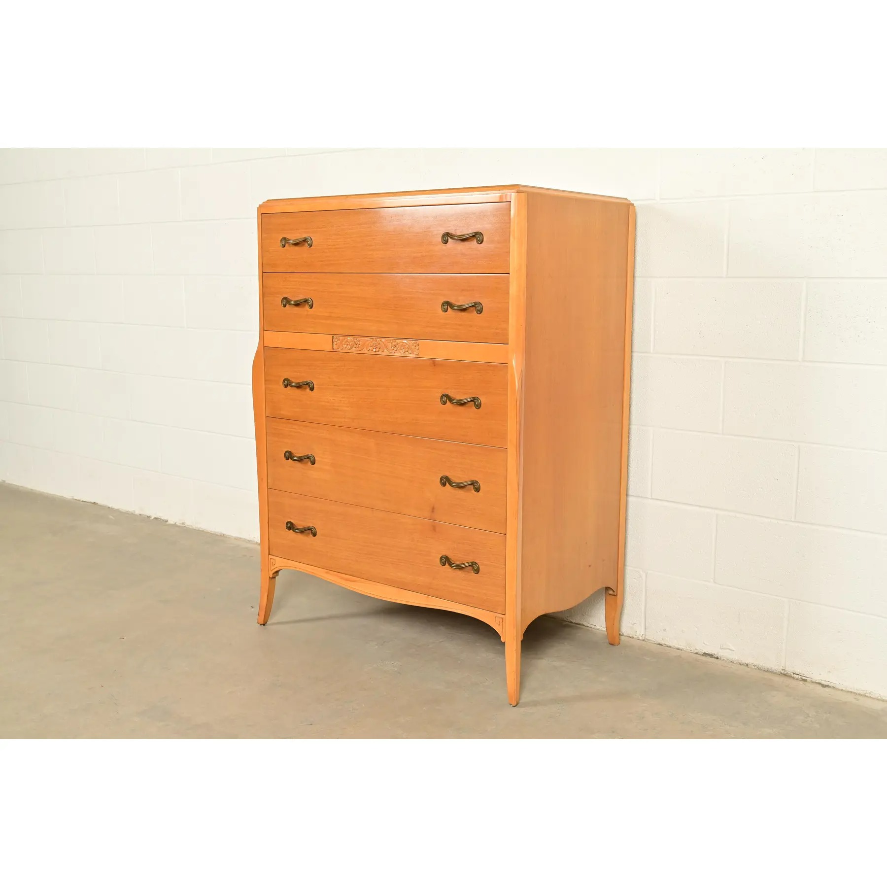 Mid-Century French Regency Carved Mahogany Highboy Dresser or Chest of Drawers, Circa 1950s - Image 4
