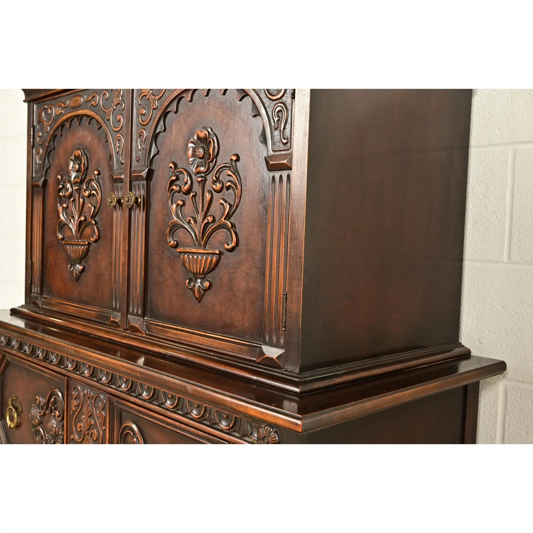 Berkey & Gay Style Antique English Jacobean Carved Walnut Highboy Dresser, Circa 1920s - Image 10