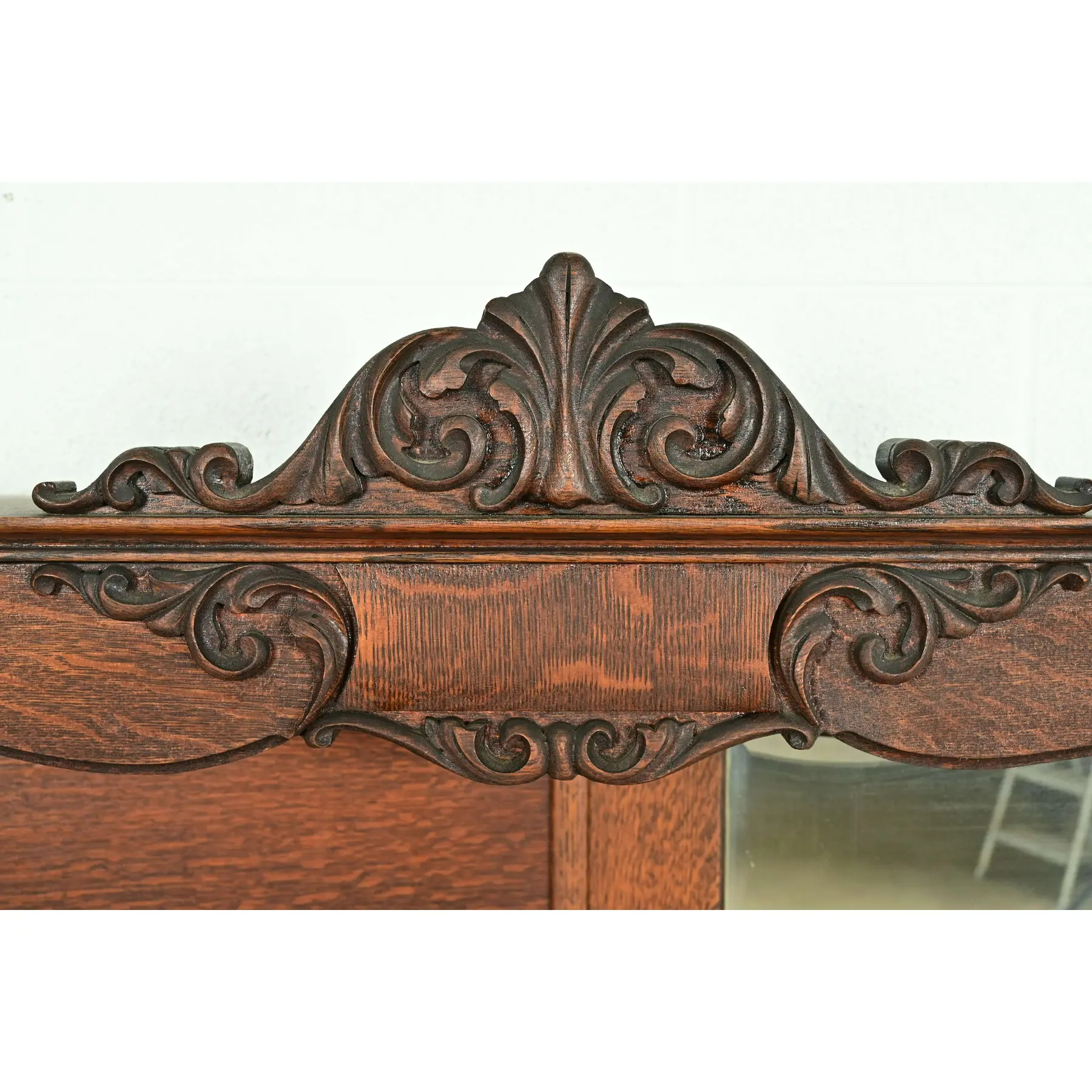 Early Baker Furniture Antique Victorian Carved Tiger Oak Side-by-Side Bookcase With Drop Front Secretary Desk, Circa 1900 - Image 12