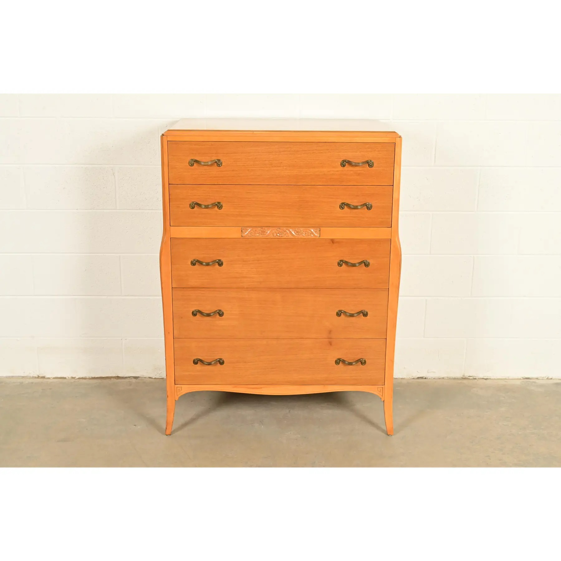 Mid-Century French Regency Carved Mahogany Highboy Dresser or Chest of Drawers, Circa 1950s - Image 3