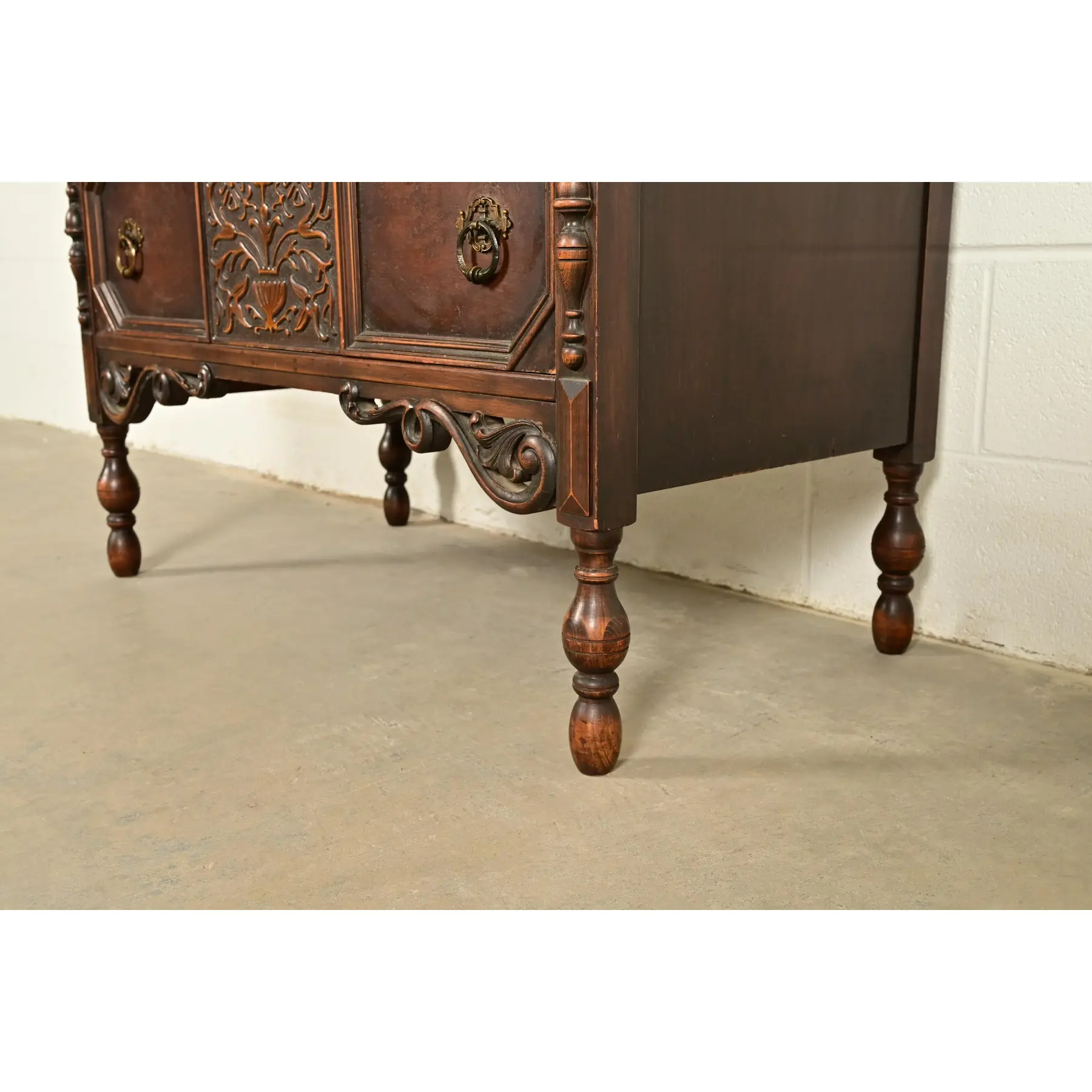 Berkey & Gay Style Antique English Jacobean Carved Walnut Highboy Dresser, Circa 1920s - Image 12