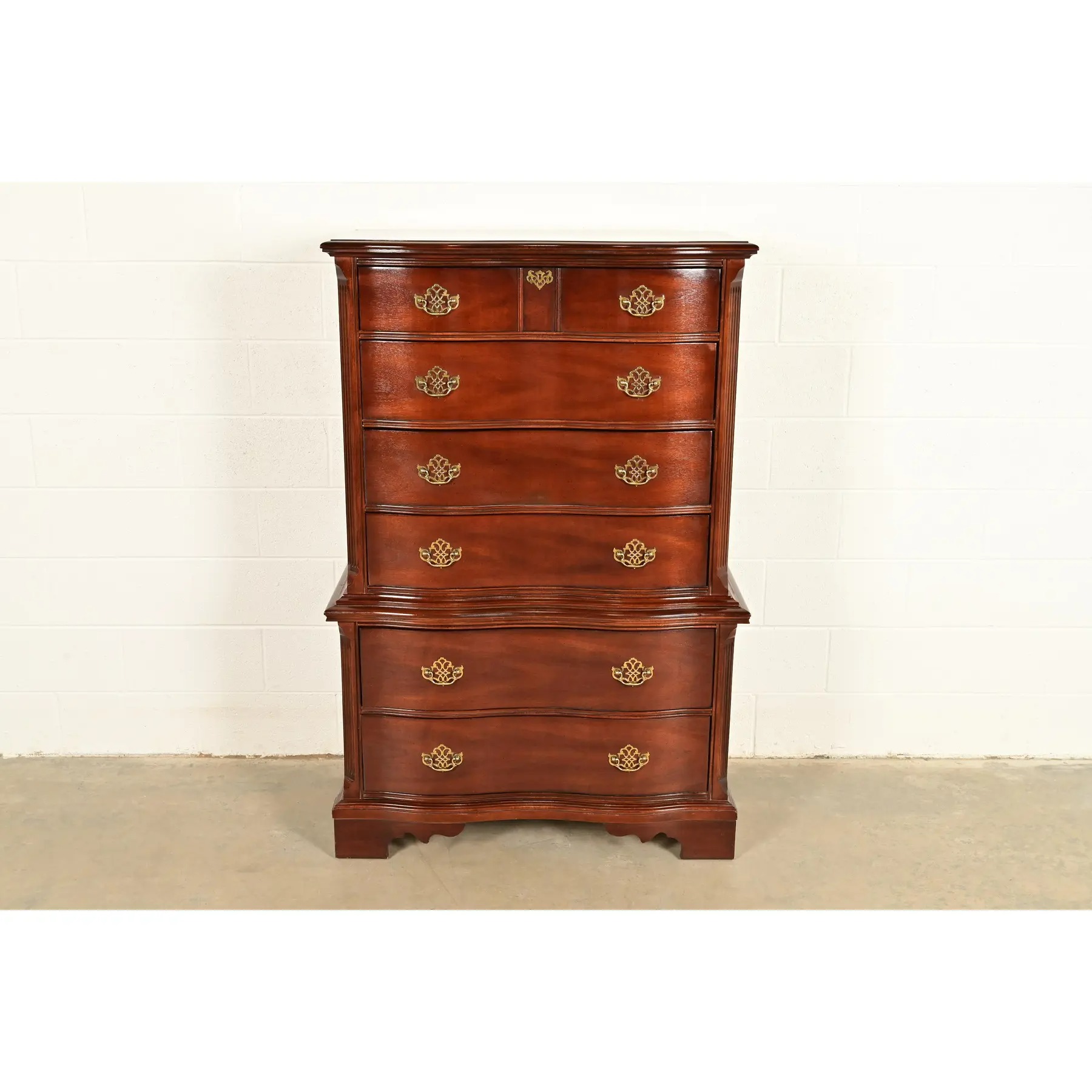 Chippendale Carved Mahogany Serpentine Front Six-Drawer Highboy Dresser
