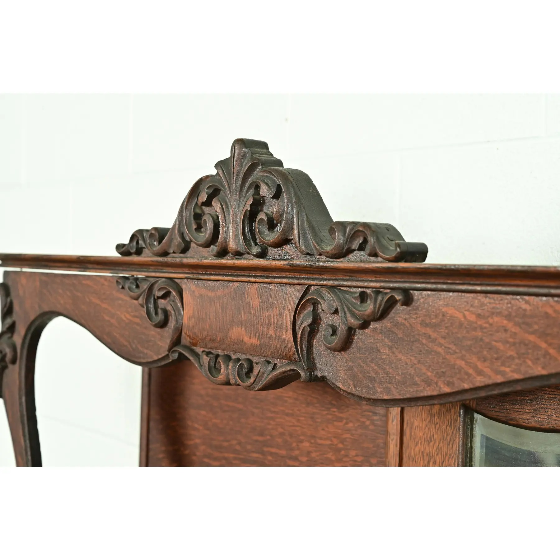 Early Baker Furniture Antique Victorian Carved Tiger Oak Side-by-Side Bookcase With Drop Front Secretary Desk, Circa 1900 - Image 8