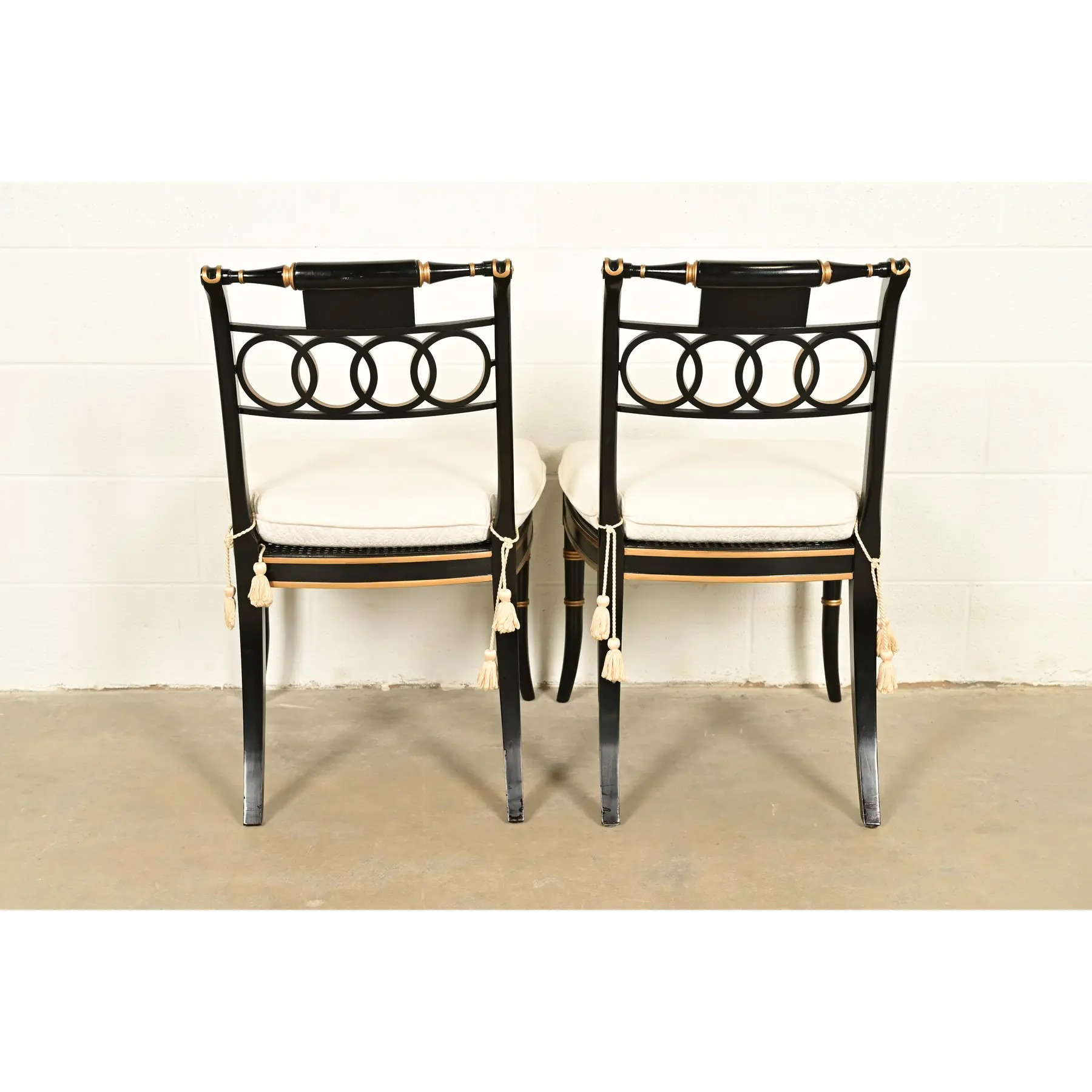 Baker Furniture Historic Charleston Regency Ebonized and Gold Gilt Dining Chairs, Set of Four - Image 13