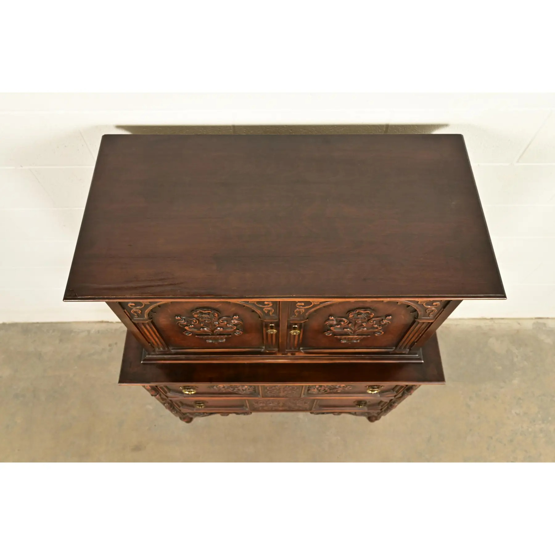 Berkey & Gay Style Antique English Jacobean Carved Walnut Highboy Dresser, Circa 1920s - Image 13