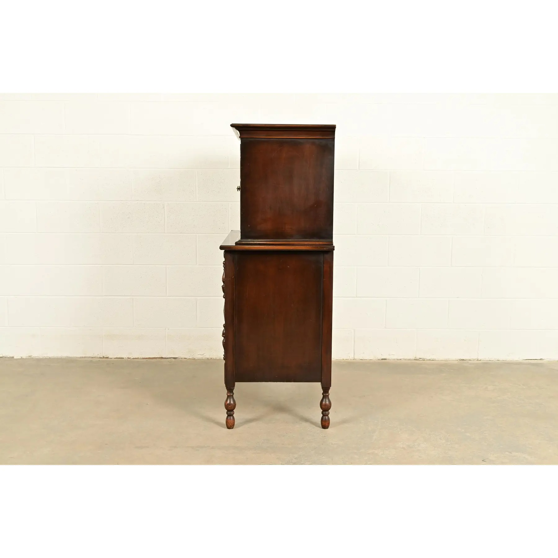 Berkey & Gay Style Antique English Jacobean Carved Walnut Highboy Dresser, Circa 1920s - Image 14
