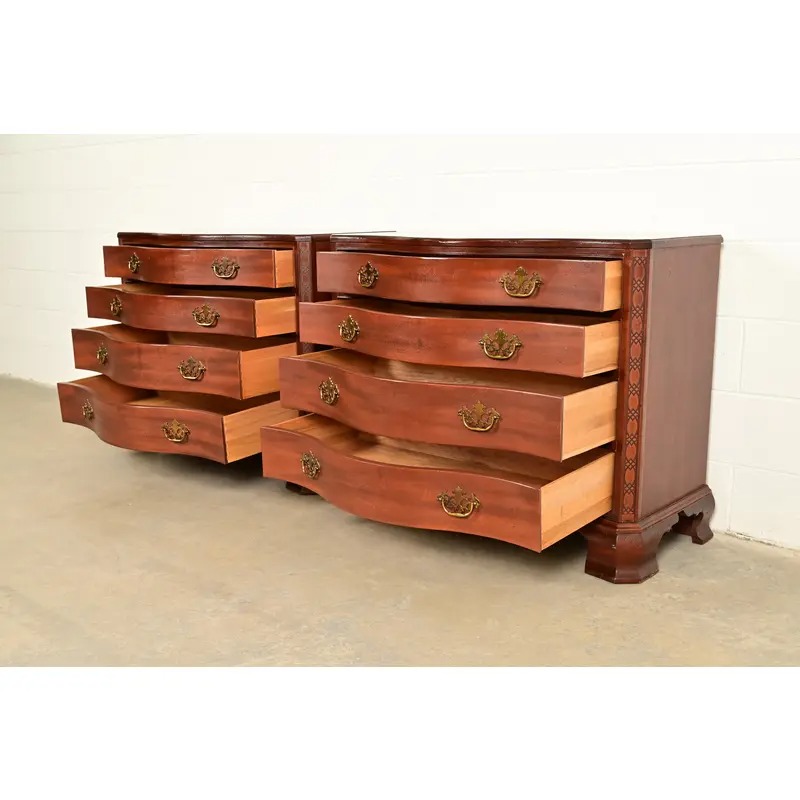 Baker Furniture Historic Charleston Chippendale Carved Mahogany Serpentine Front Dresser Chests, Pair - Image 6
