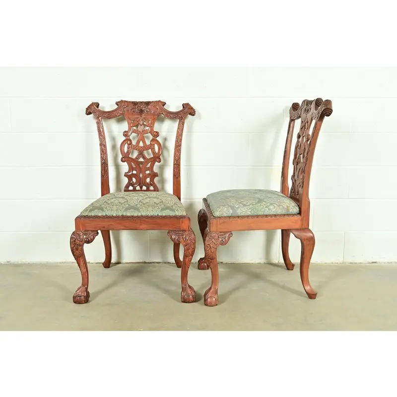 Baker Furniture Style Chippendale Carved Mahogany Dining Chairs, Set of Eight - Image 6