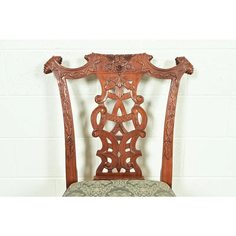 Baker Furniture Style Chippendale Carved Mahogany Side Chairs or Dining Chairs, Pair - Image 6