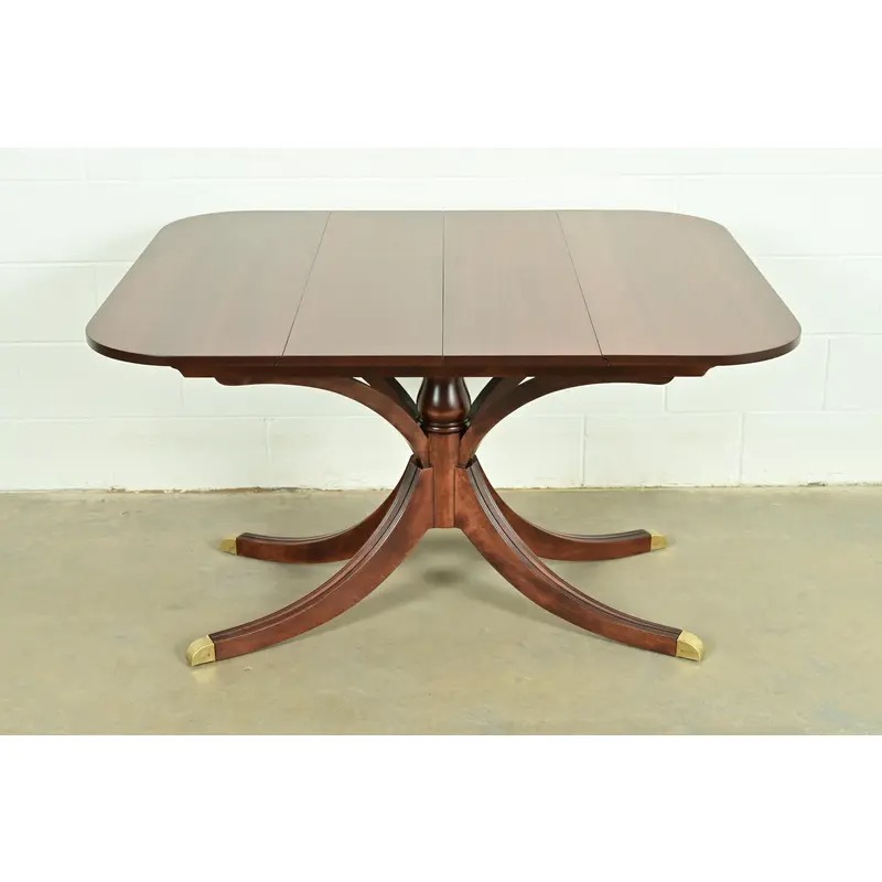 Baker Furniture Style Georgian Mahogany Pedestal Extension Dining Table, Newly Refinished - Image 6