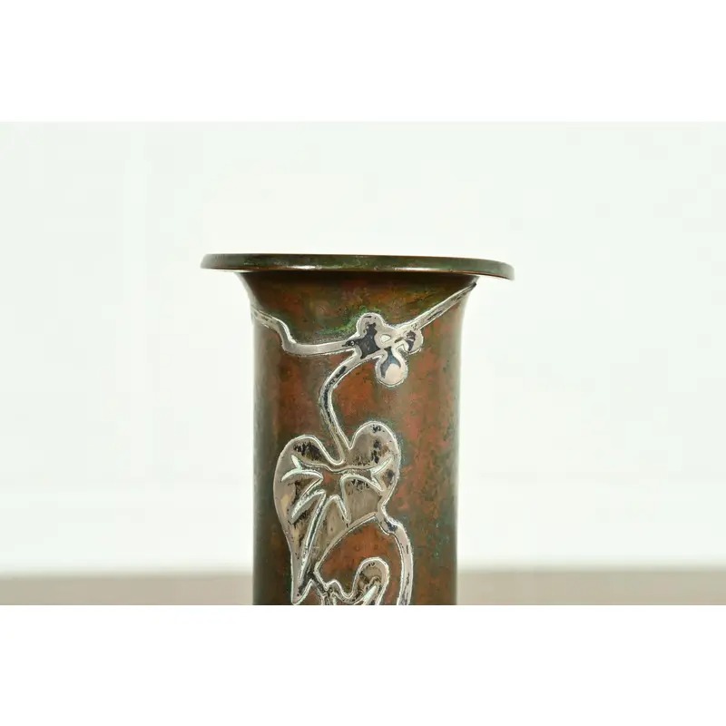 Heintz Style Arts & Crafts Sterling Silver on Bronze Vase - Image 6