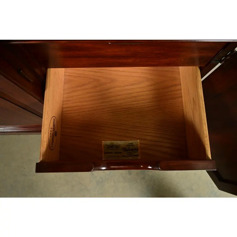 Henkel Harris Georgian Carved Mahogany Lighted Breakfront Bookcase Cabinet - Image 6