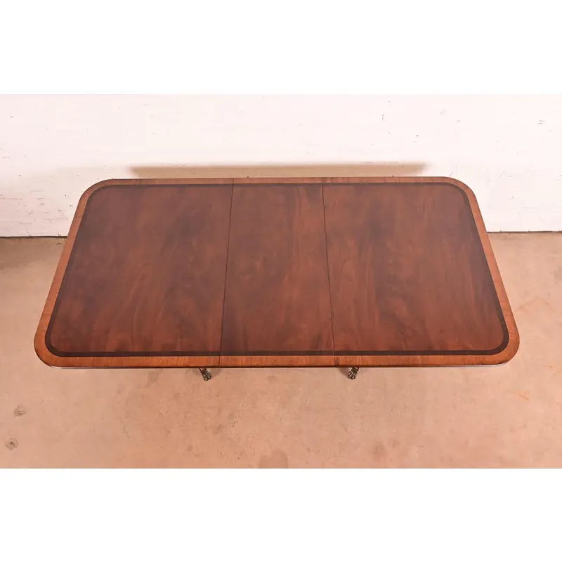 John Widdicomb Georgian Banded Mahogany Double Pedestal Extension Dining Table, Newly Refinished - Image 6