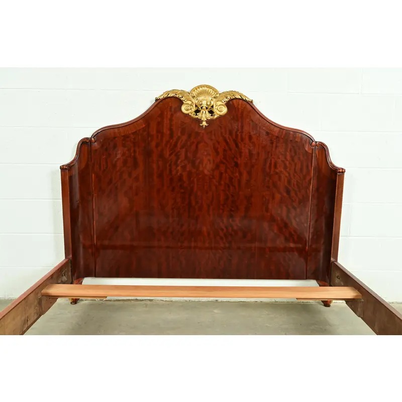 Paul Sormani Style Antique French Provincial Louis XV Burled Mahogany and Gold Gilt Queen Size Bed - Image 6