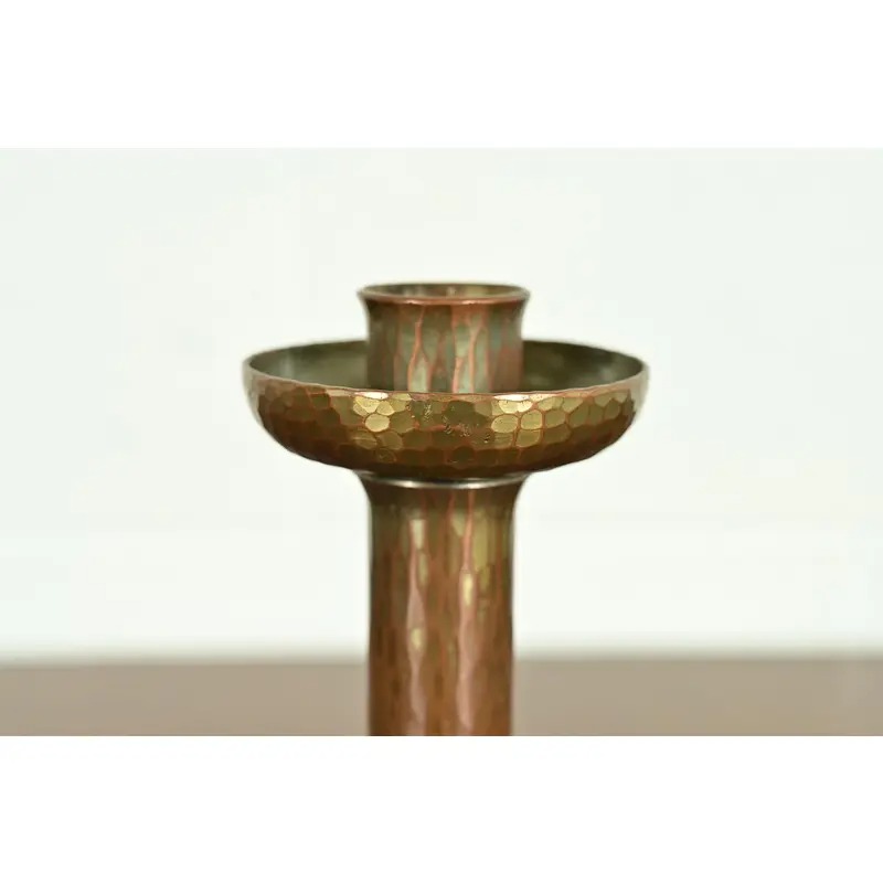 Roycroft Arts & Crafts Brass Finished Hammered Copper Candlestick - Image 6