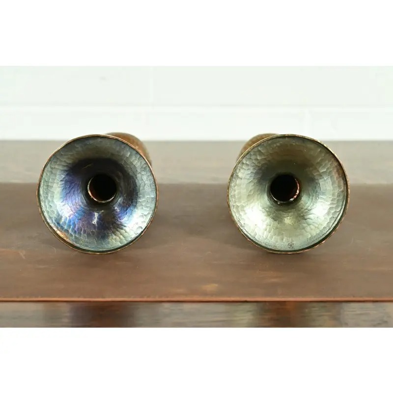 Roycroft Arts & Crafts Brass Finished Hammered Copper Candlesticks, Pair - Image 6