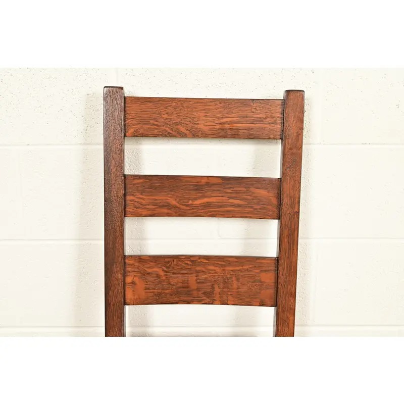 Stickley Brothers Antique Mission Oak Arts & Crafts Ladder Back Side Chairs or Dining Chairs, Newly Refinished - Image 6