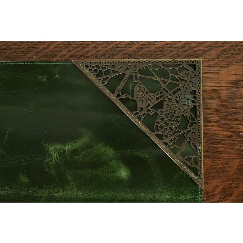 Tiffany Studios New York Grapevine Bronze Blotter Corners With Leather Desk Blotter - Image 6