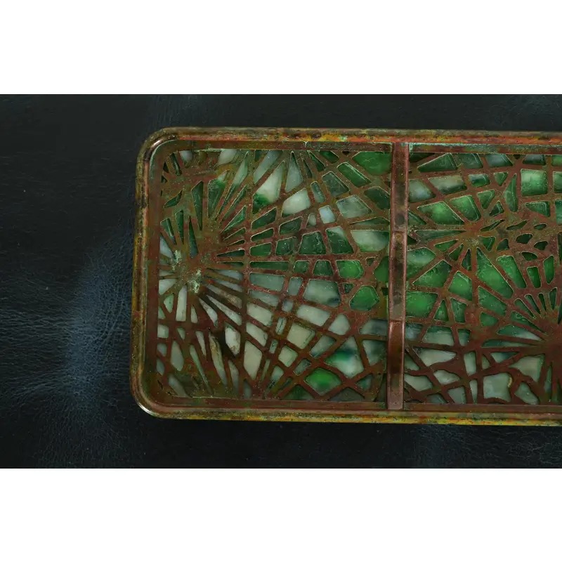 Tiffany Studios New York Pine Needle Bronze and Favrile Slag Glass Pen Tray - Image 6