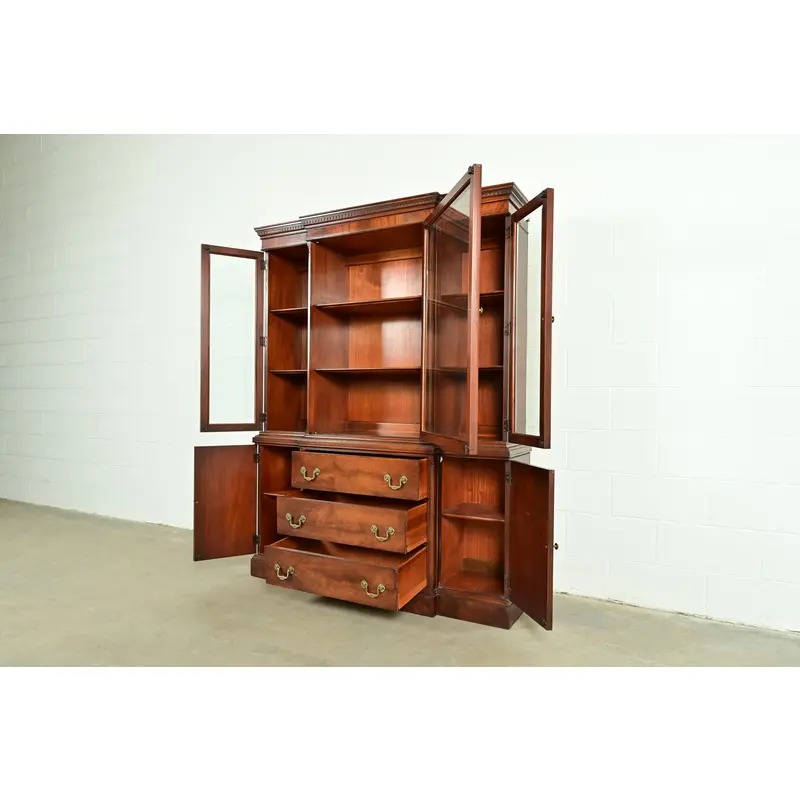 White Furniture Georgian Flame Mahogany Breakfront Bookcase Cabinet, Circa 1960s - Image 6