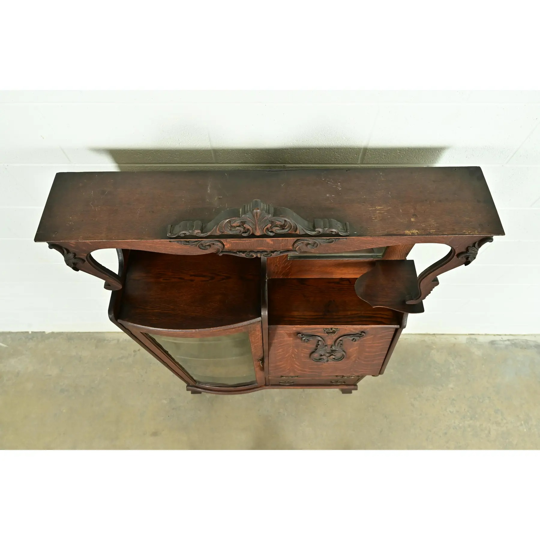 Early Baker Furniture Antique Victorian Carved Tiger Oak Side-by-Side Bookcase With Drop Front Secretary Desk, Circa 1900 - Image 13
