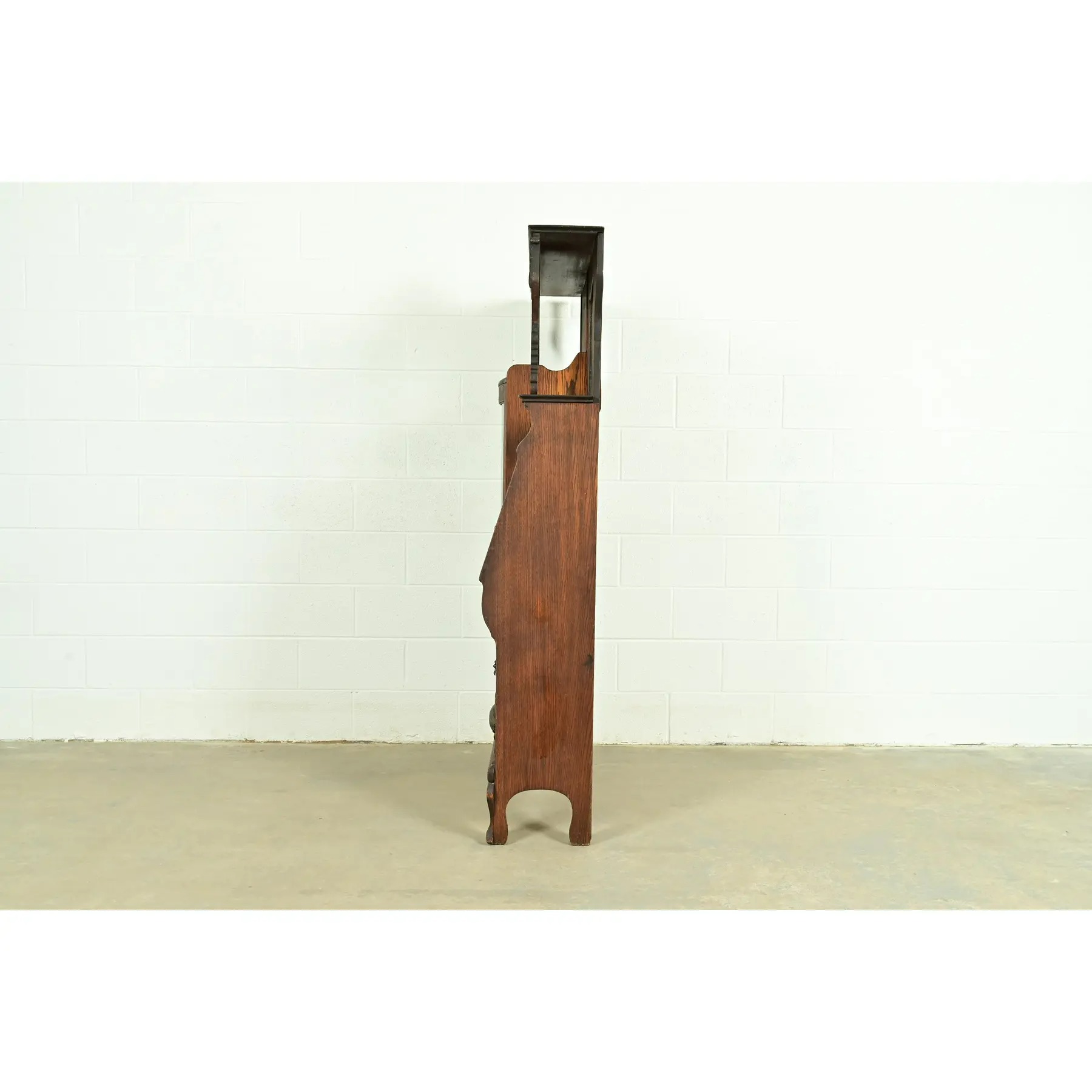 Early Baker Furniture Antique Victorian Carved Tiger Oak Side-by-Side Bookcase With Drop Front Secretary Desk, Circa 1900 - Image 14