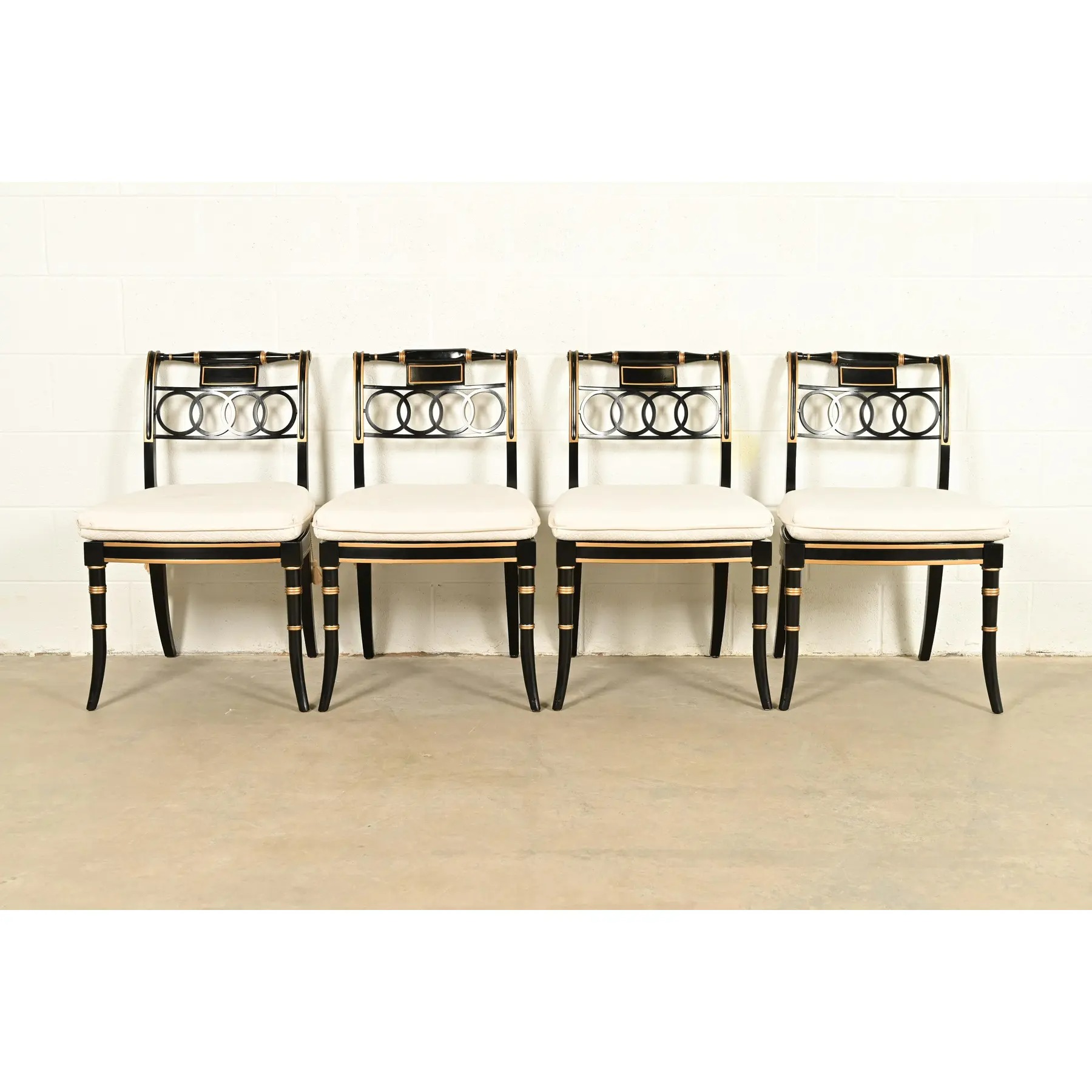 Baker Furniture Historic Charleston Regency Ebonized and Gold Gilt Side Chairs or Dining Chairs, Pair - Image 16