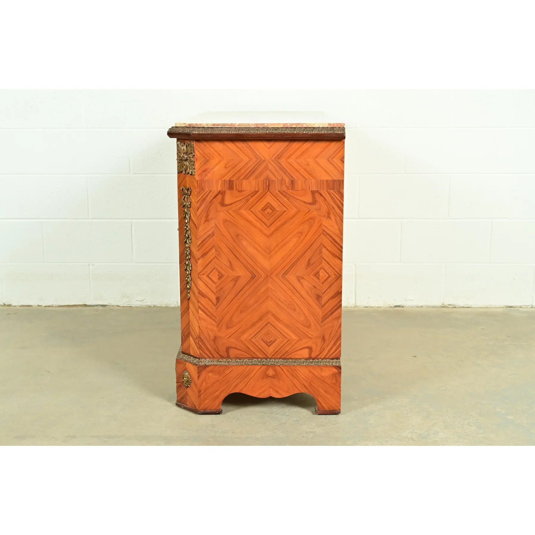 Paul Sormani Style French Regency Louis XVI Kingwood Inlaid Marquetry Marble Top Commode With Mounted Gilt Bronze Ormolu - Image 15