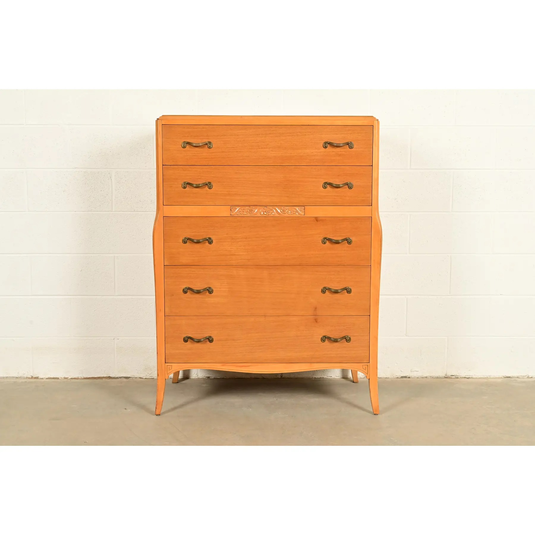 Mid-Century French Regency Carved Mahogany Highboy Dresser or Chest of Drawers, Circa 1950s - Image 2