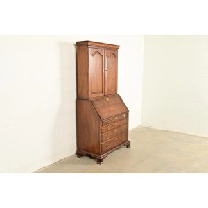 Henkel Harris Georgian Solid Mahogany Drop Front Secretary Desk With Bookcase Hutch, 1969