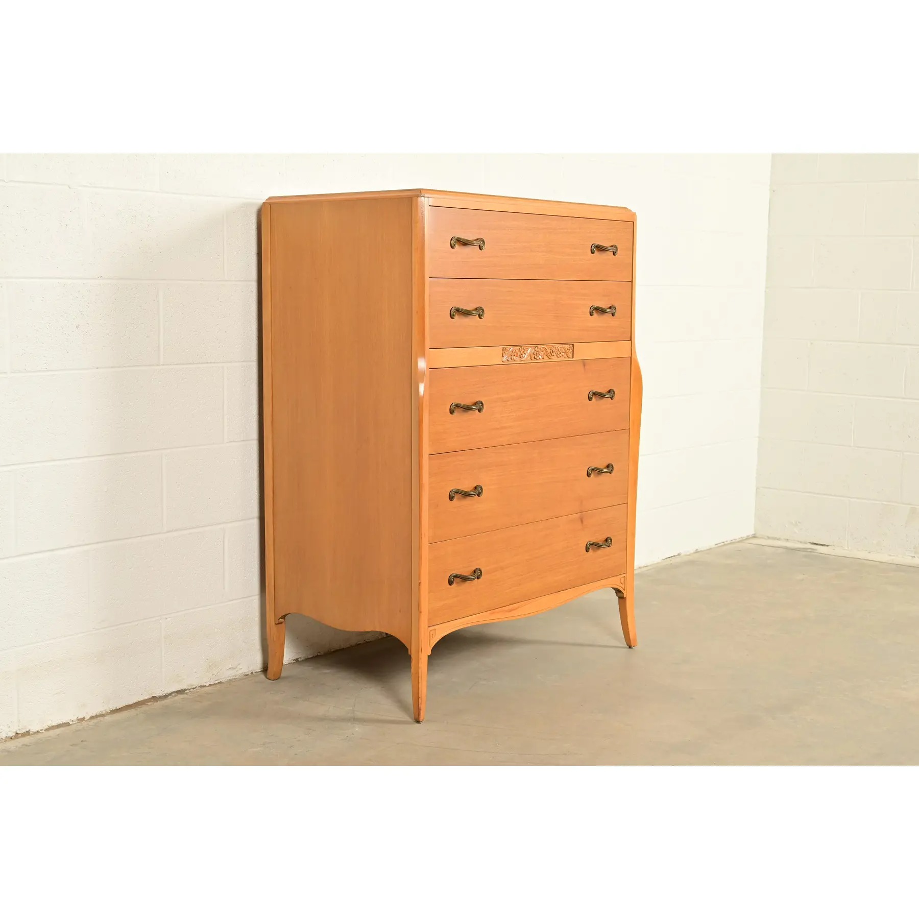 Mid-Century French Regency Carved Mahogany Highboy Dresser or Chest of Drawers, Circa 1950s