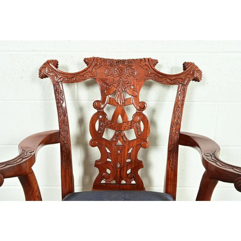 Baker Furniture Style Chippendale Carved Mahogany Dining Chairs, Set of Eight - Image 7