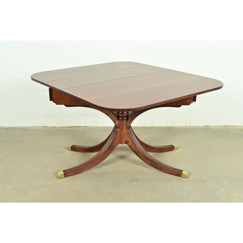 Baker Furniture Style Georgian Mahogany Pedestal Extension Dining Table, Newly Refinished - Image 7