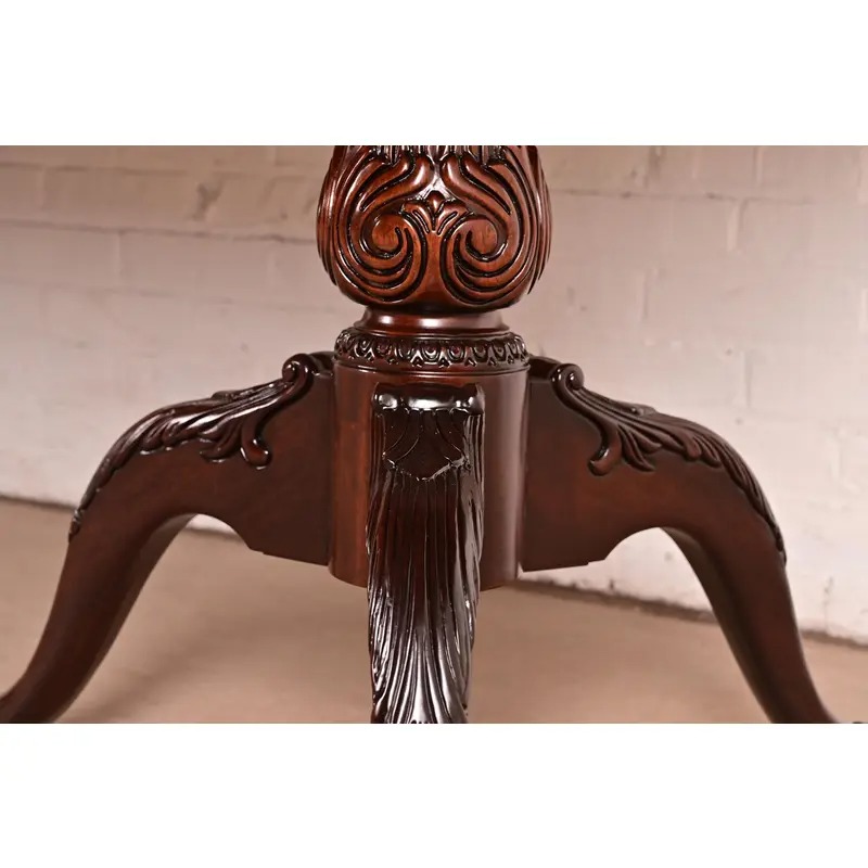 Drexel Heritage Georgian Banded Flame Mahogany Double Pedestal Extension Dining Table, Newly Refinished - Image 7