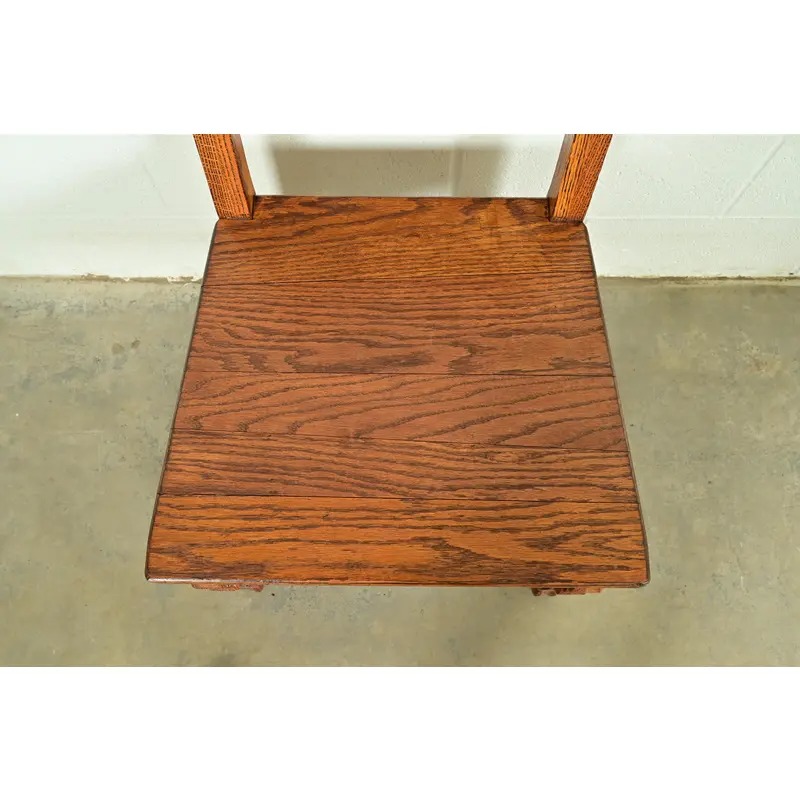 Early Romweber Antique English Jacobean Carved Oak and Burl Wood Side Chairs or Dining Chairs, Pair - Image 7