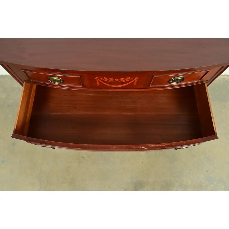 Federal Inlaid Mahogany Bow Front Dresser Chest by National Furniture, Circa 1960s - Image 7