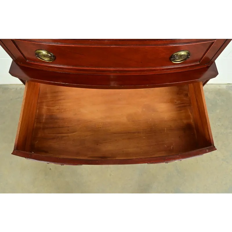 Federal Inlaid Mahogany Bow Front Highboy Dresser by National Furniture, Circa 1960s - Image 7