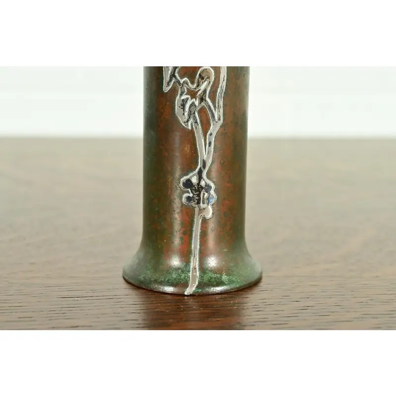 Heintz Style Arts & Crafts Sterling Silver on Bronze Vase - Image 7
