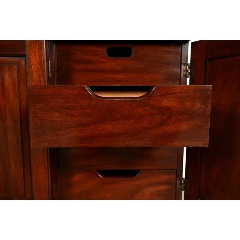 Henkel Harris Georgian Carved Mahogany Lighted Breakfront Bookcase Cabinet - Image 7